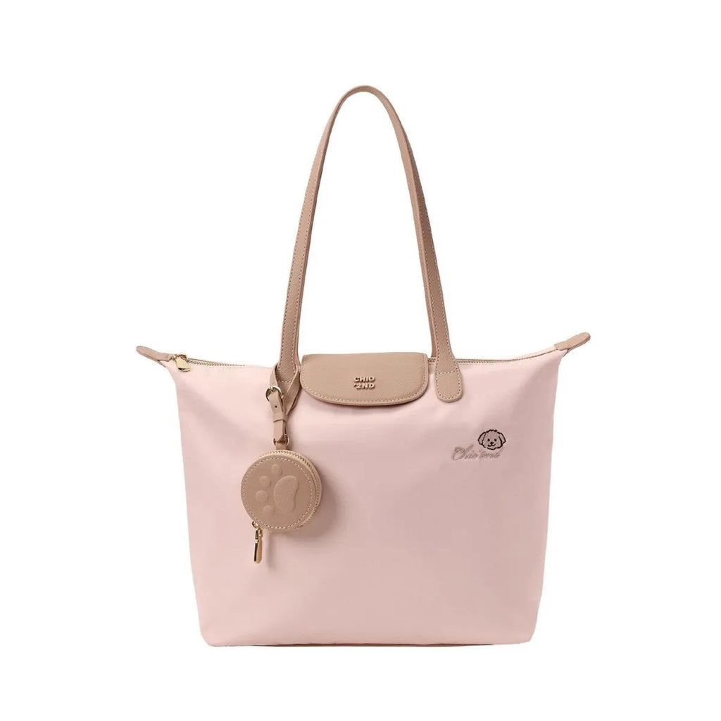 Oxford cloth tote shoulder bag with sandwich pocket in pink colour