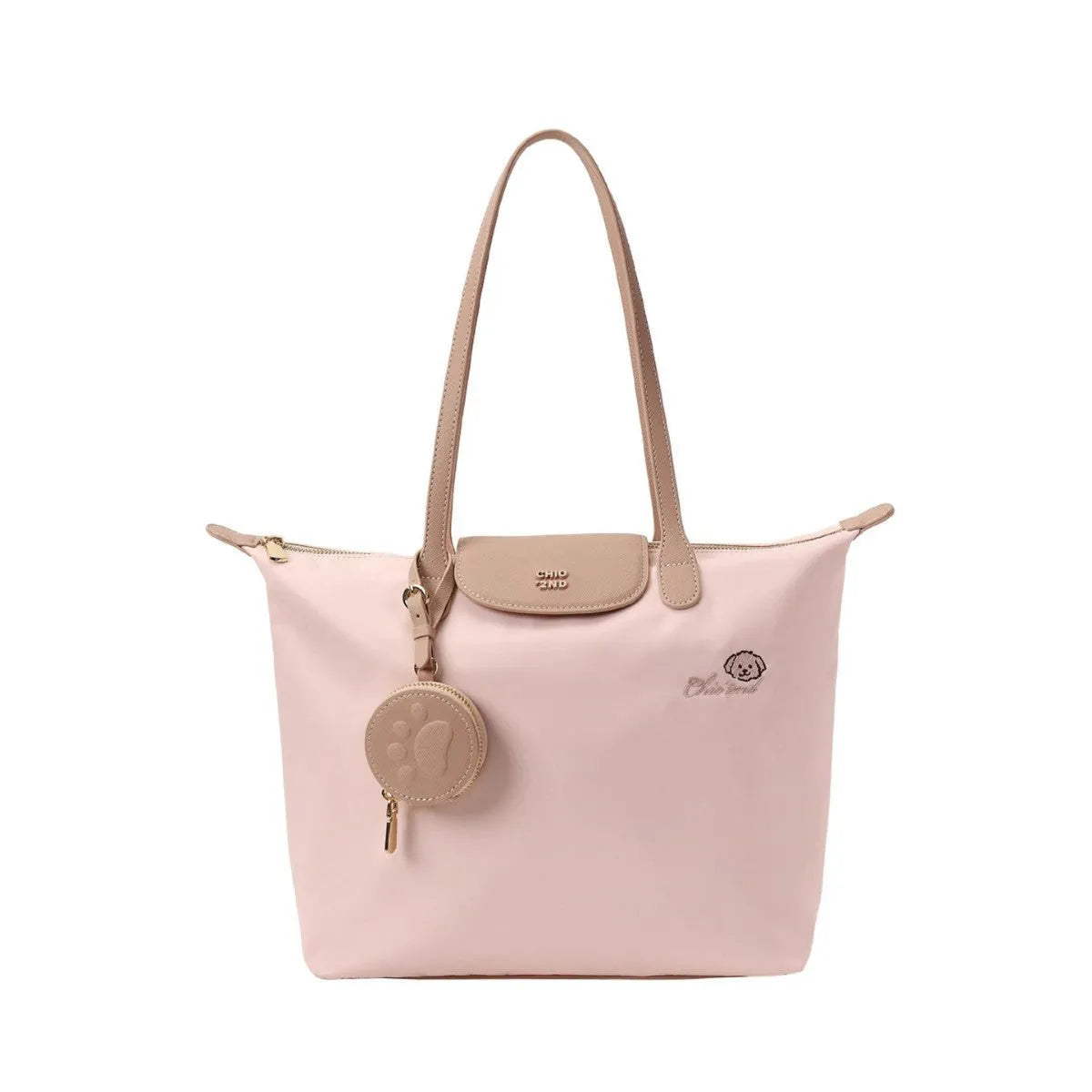 Oxford cloth tote shoulder bag with sandwich pocket in pink colour