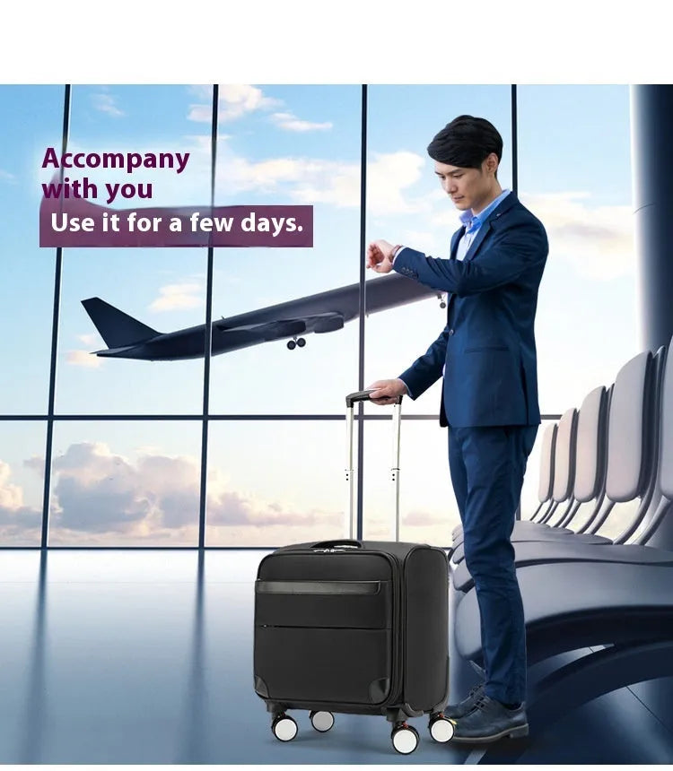 Black 18 inch Oxford cloth business suitcase with universal wheels and retractable handle