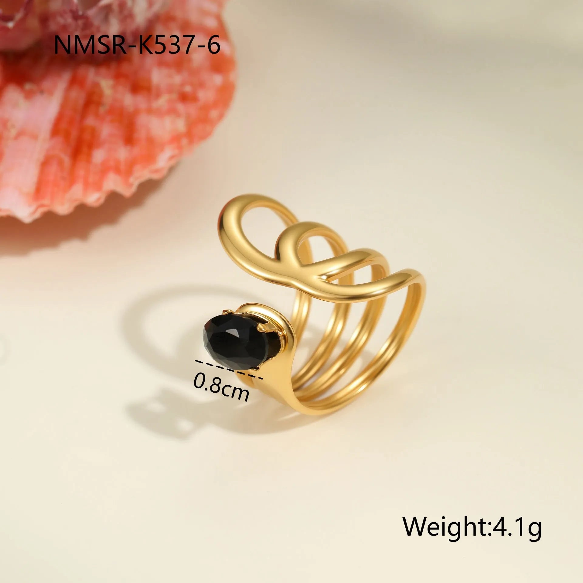 Adjustable geometric stainless steel ring with zircon inlays for women