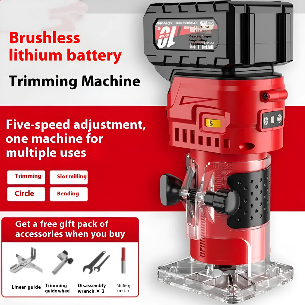 Brushless 21V lithium battery trimmer, rechargeable bare metal engraving machine for woodworking and household trimming, US power spec.