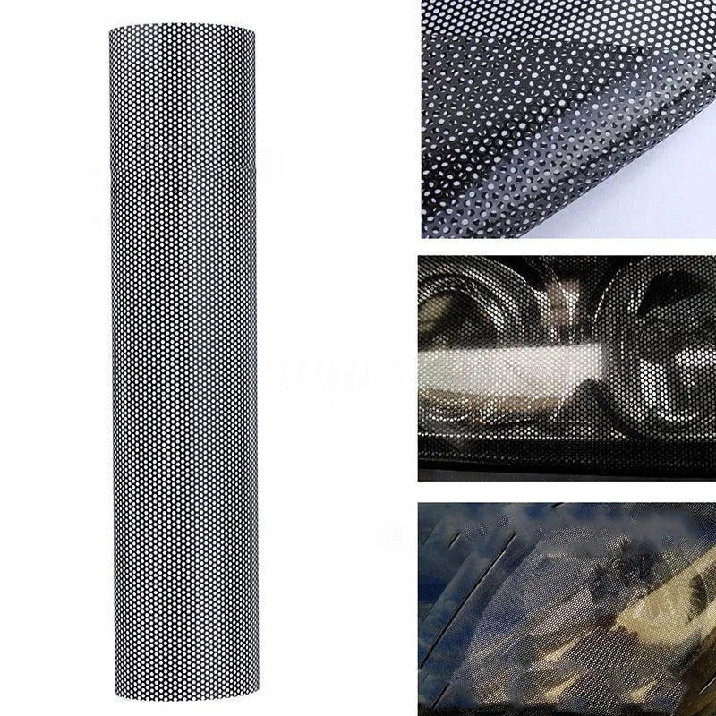 Perforated mesh plastic automotive film for colour changing vehicle wraps, size 30 x 106 cm.