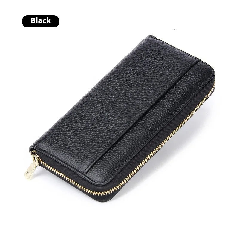 Genuine leather long wallet for women in six colours with card slots