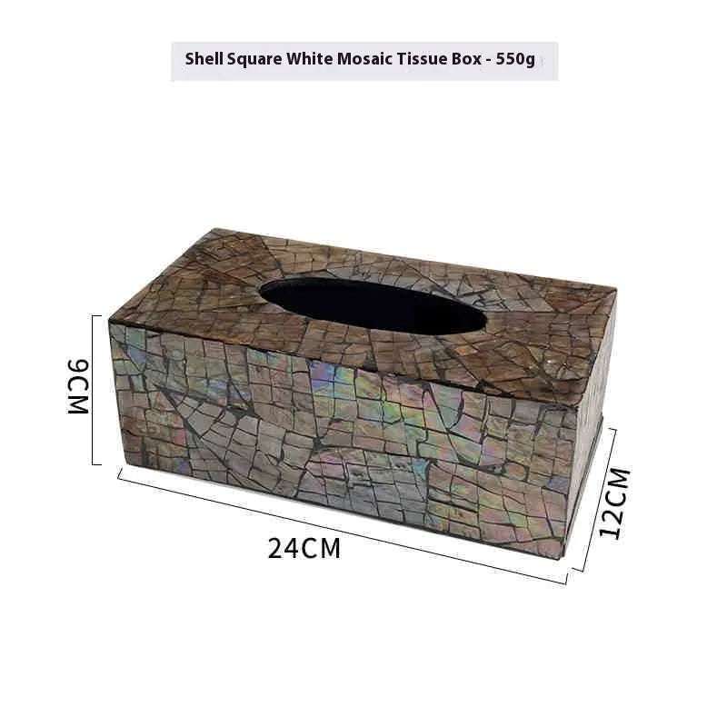 Black natural shell tissue box storage organiser with removable insert in rectangular and square options.