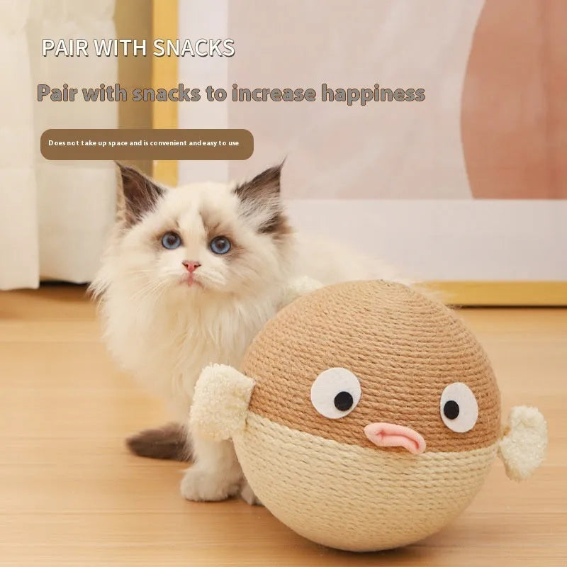 15cm cube puffer leakage food feeder toy for cats and dogs made from sisal hemp