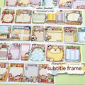 Sheet of cute cartoon character stickers with haemorrhoid tape packaging theme on Japanese paper.