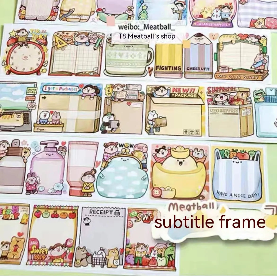 Sheet of cute cartoon character stickers with haemorrhoid tape packaging theme on Japanese paper.