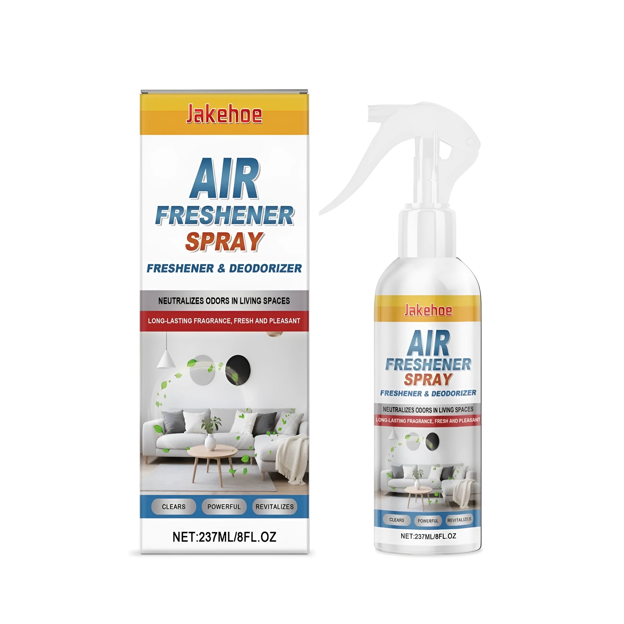 237ml clear bottle of water-based air freshener spray with menthol and ethanol ingredients.