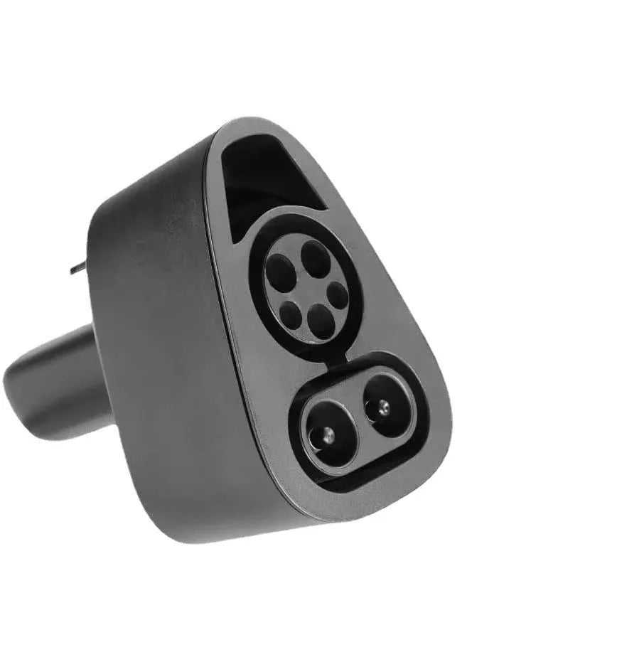 Black Tesla charging plug conversion adapter with specifications for 80A and 500V