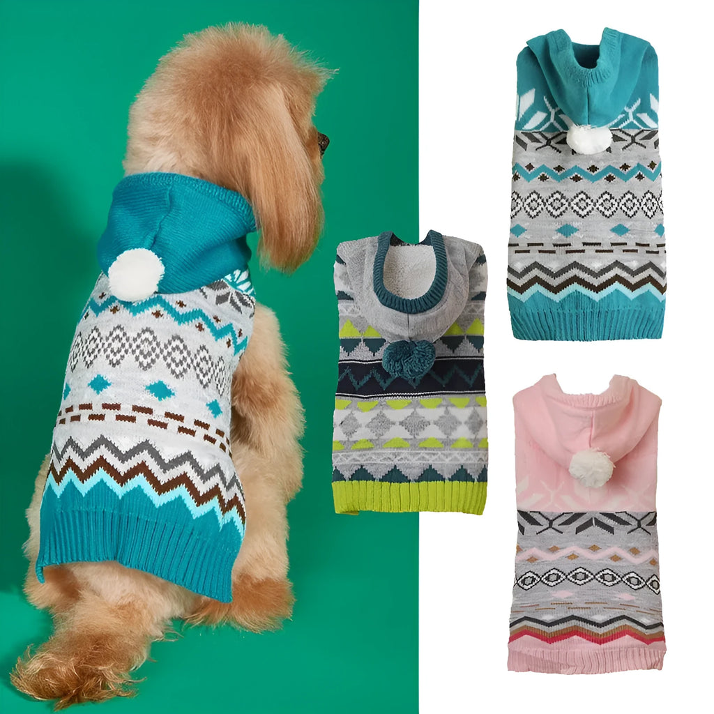 Diamond pattern acrylic pet sweater for dogs and cats in blue colour