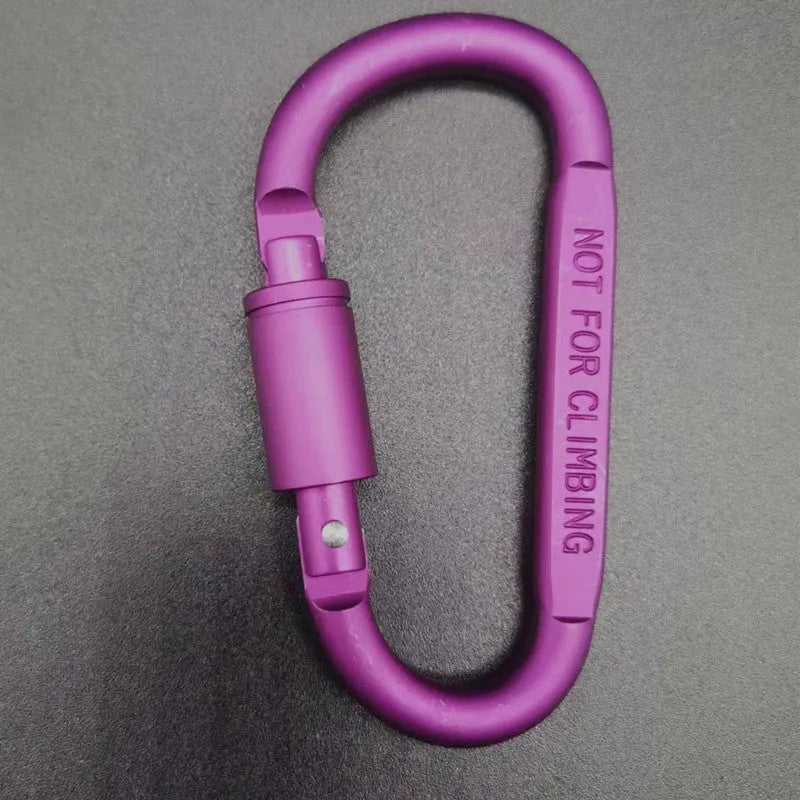 D-type aluminium climbing carabiner with screwgate lock in bright silver colour showing 8cm flat profile