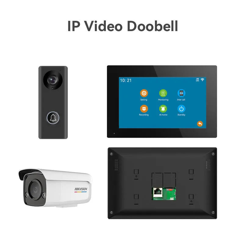 Wireless network video intercom doorbell with colour HD camera and 10-inch display unit