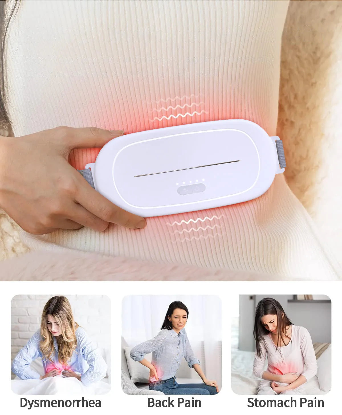 White rectangular uterine warming heating pad with USB cable