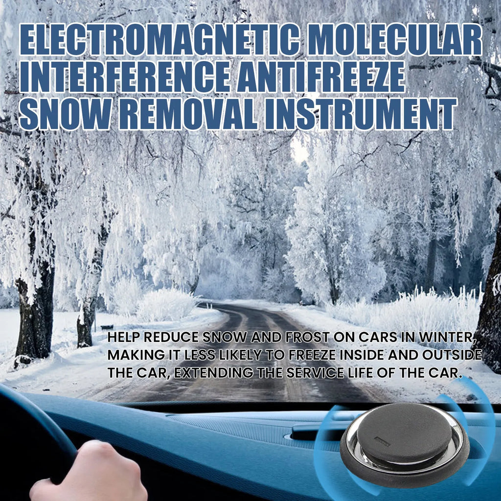 Compact black portable car deicing and snow melting instrument, 7.4 cm square.