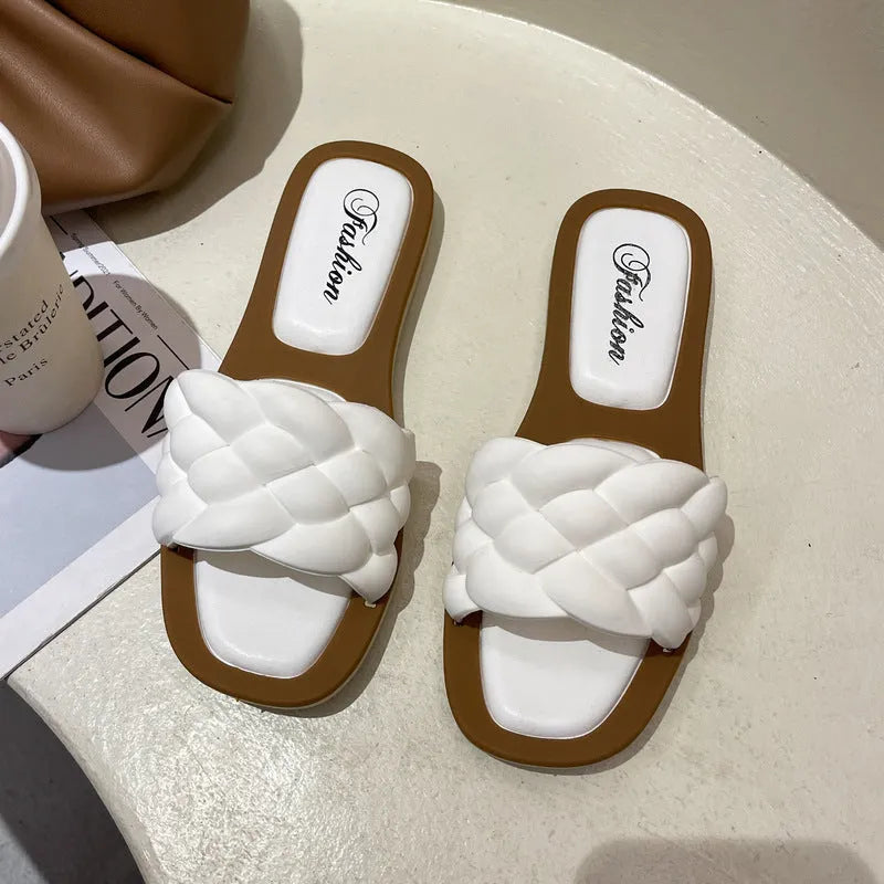 Women's casual PVC beach sandals with a thick non-slip sole, shown in white, green, orange, or black.