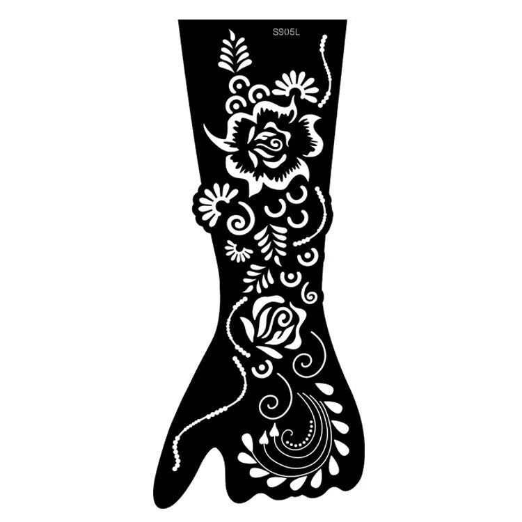 Set of geometric hollow template tattoo stickers showing 3D paper carving detail on sample designs.
