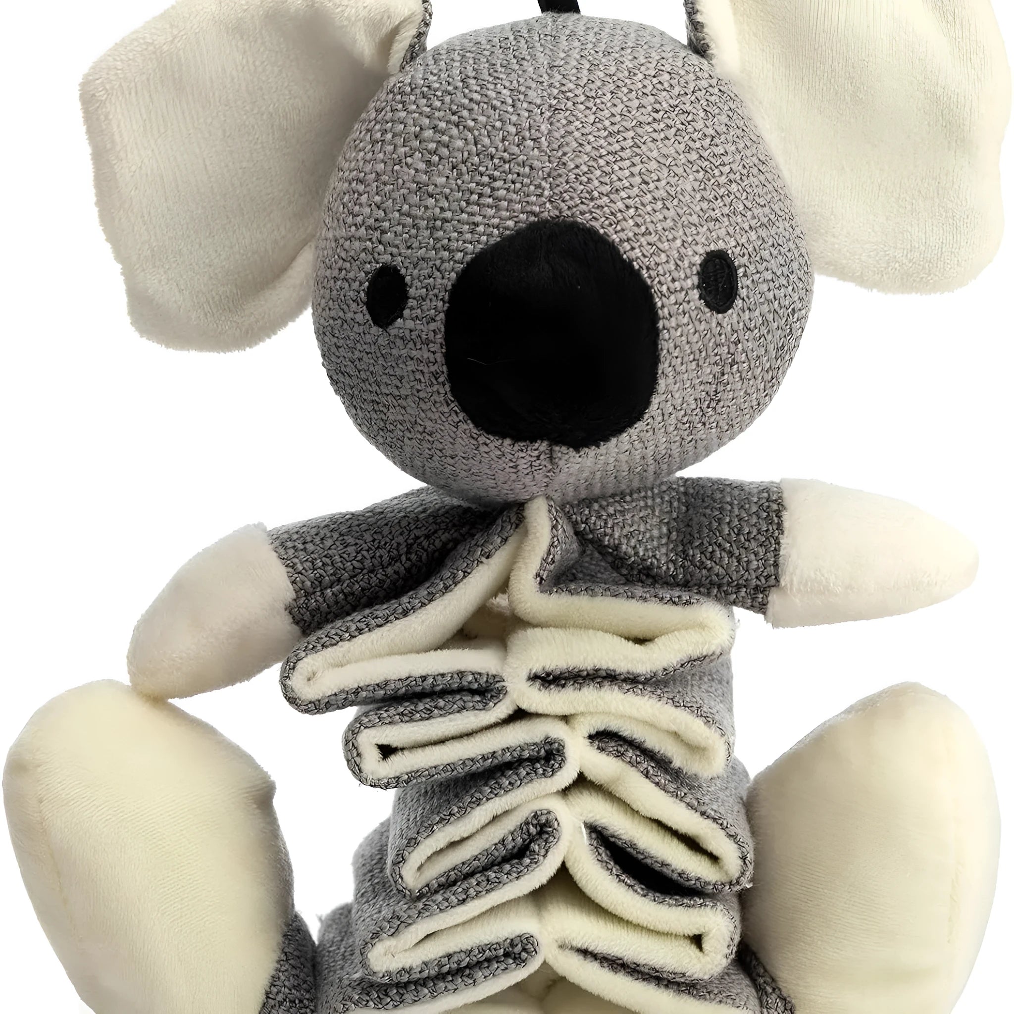 Gray koala plush dog toy with crinkle paper and squeaker, measuring 30cm long.