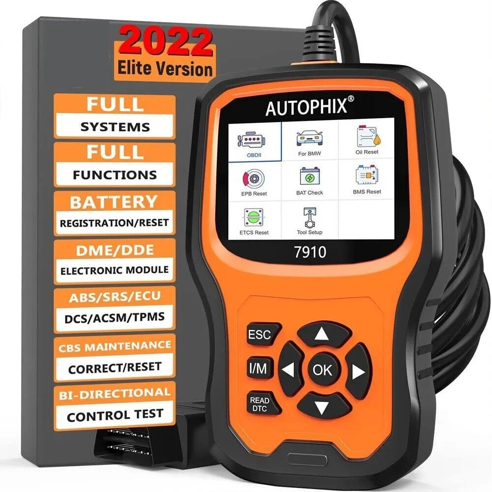 Autophix 7910 BMW diagnostic scanner tool with OBD2 connector for vehicle fault code reading