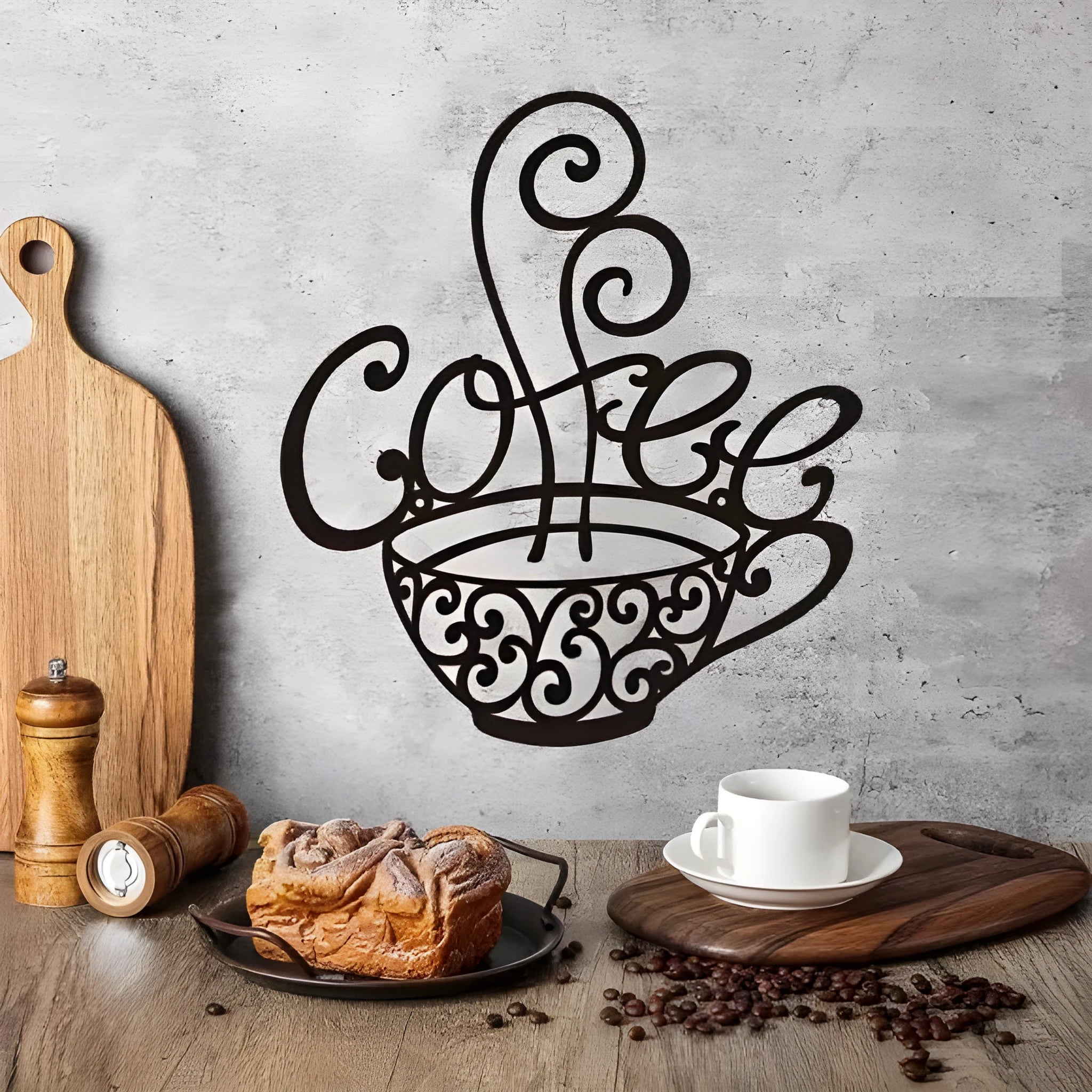 Black iron silhouette English letters wall decoration measuring 26x28cm