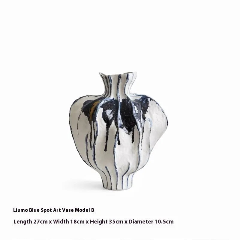 Handmade ceramic vase in Style 5 or Style 6 blue and white with a glass surface finish