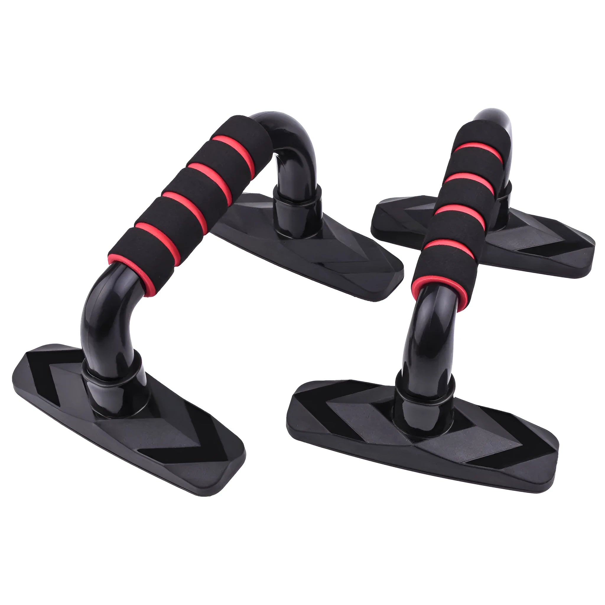 A pair of I-shaped blue push up bars made from PP sponge on a floor.
