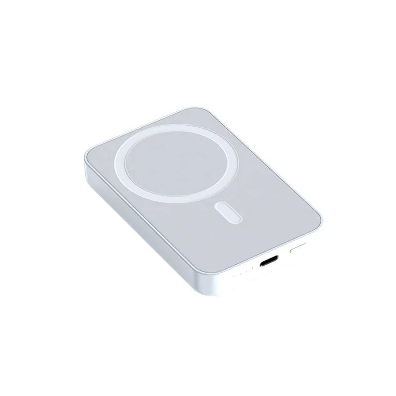 20000mAh wireless magnetic power bank in pink purple or white with 20W output and square aluminum shell measuring 100x64x18mm