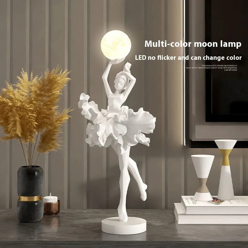 Art Girl Atmosphere small USB night lamp in resin, shown in one of four colours: Black Gold, White, Pink, or Light Blue.