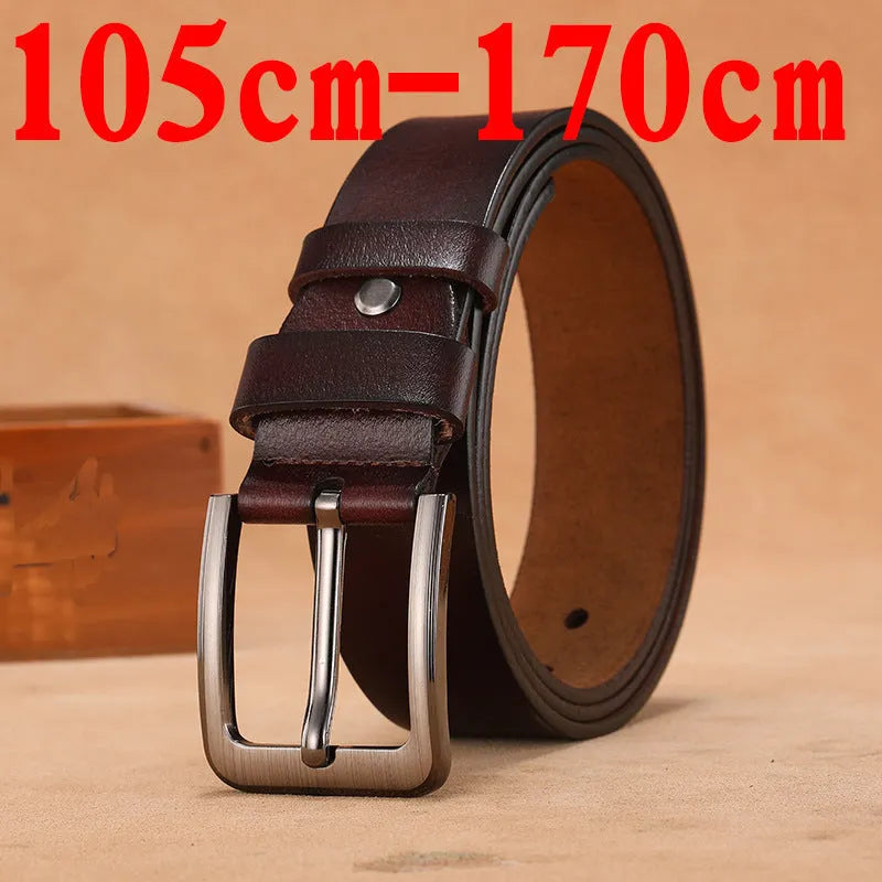 Men's black casual jeans belt with a square silver-tone alloy pin buckle on a brown strap.