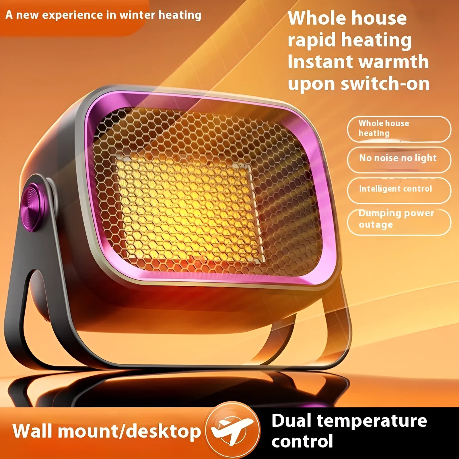 White rotating desktop ceramic heater with PTC heating technology