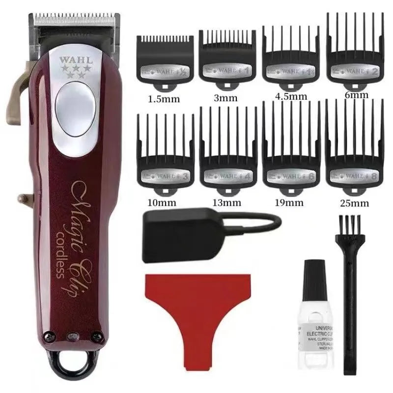 Charging hair clipper with stainless steel cutter head and three international plug adapters