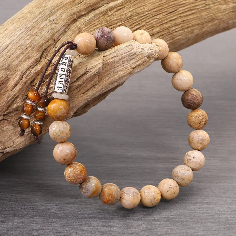 Handmade stone bead bracelet in wood colour with European American retro design