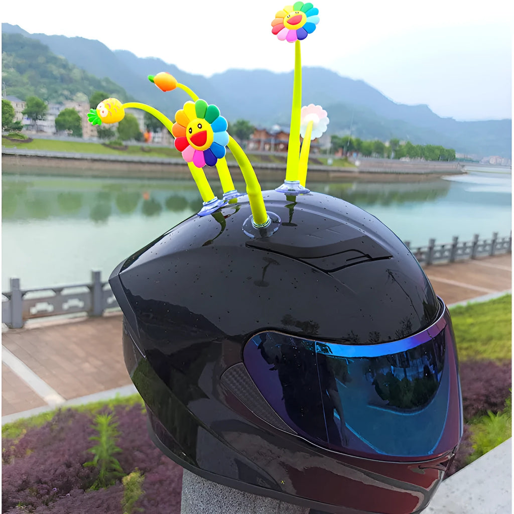 Yellow sunflower silicone decoration with suction cup for helmet mounting
