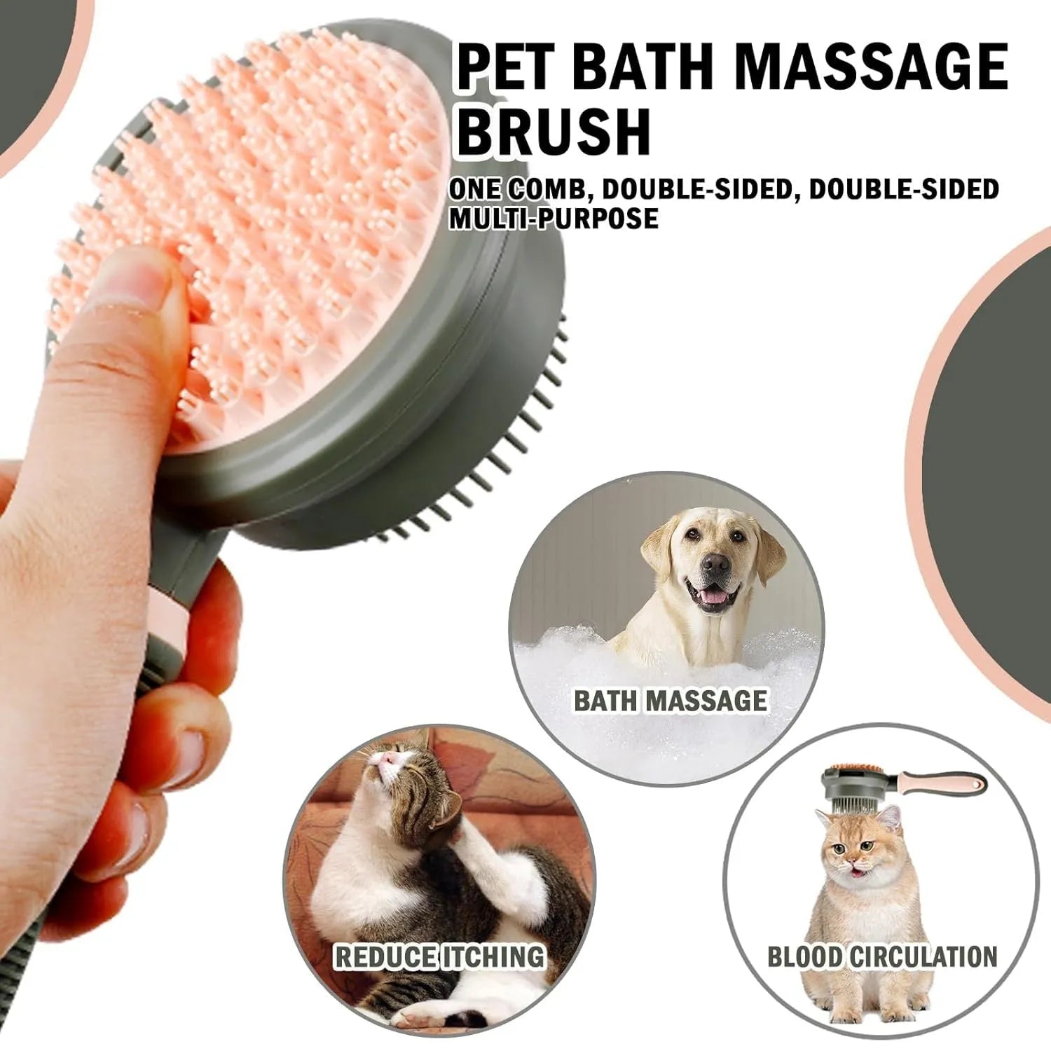 Double sided pink cat grooming brush with release button showing brush and flea comb sides