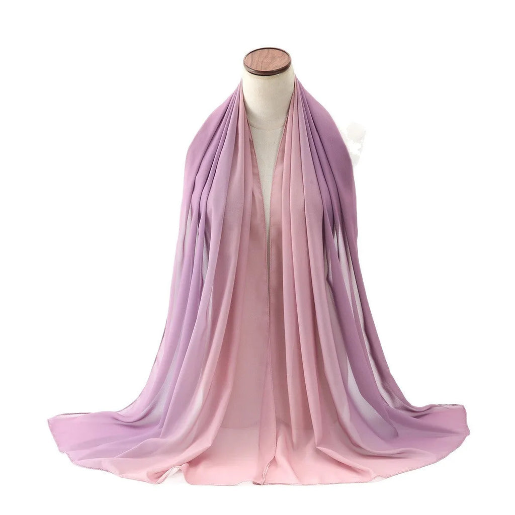 Long chiffon scarf draped showing lightweight fabric texture and length with ethnic pu long design