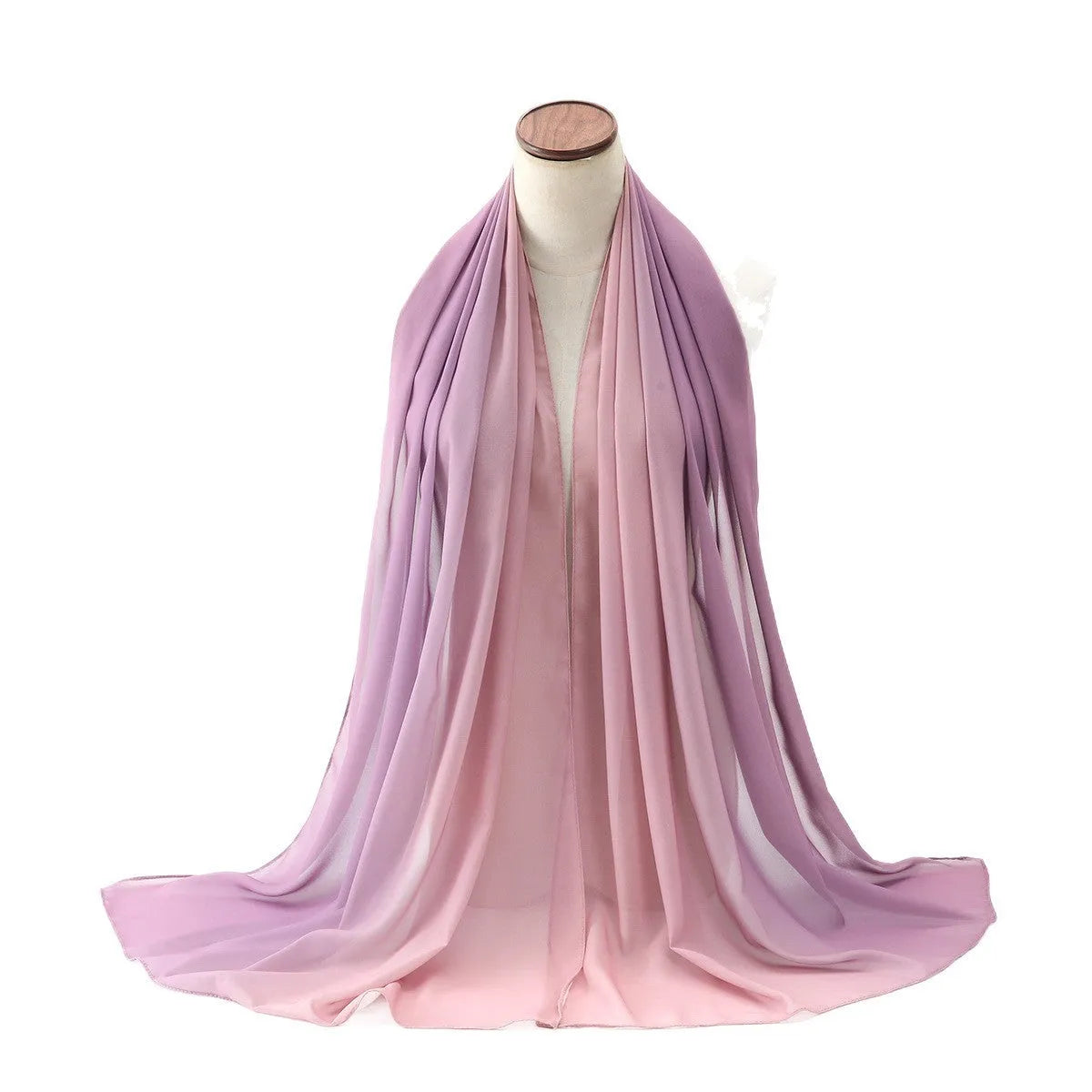 Long chiffon scarf draped showing lightweight fabric texture and length with ethnic pu long design