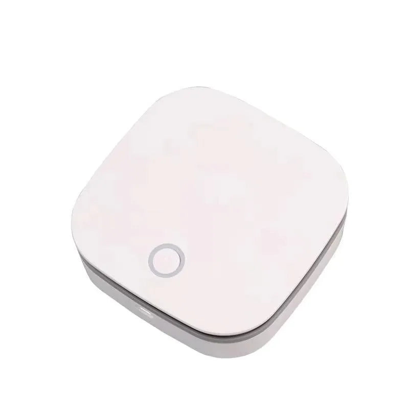White USB-powered car air purifier with negative ion technology and button controls