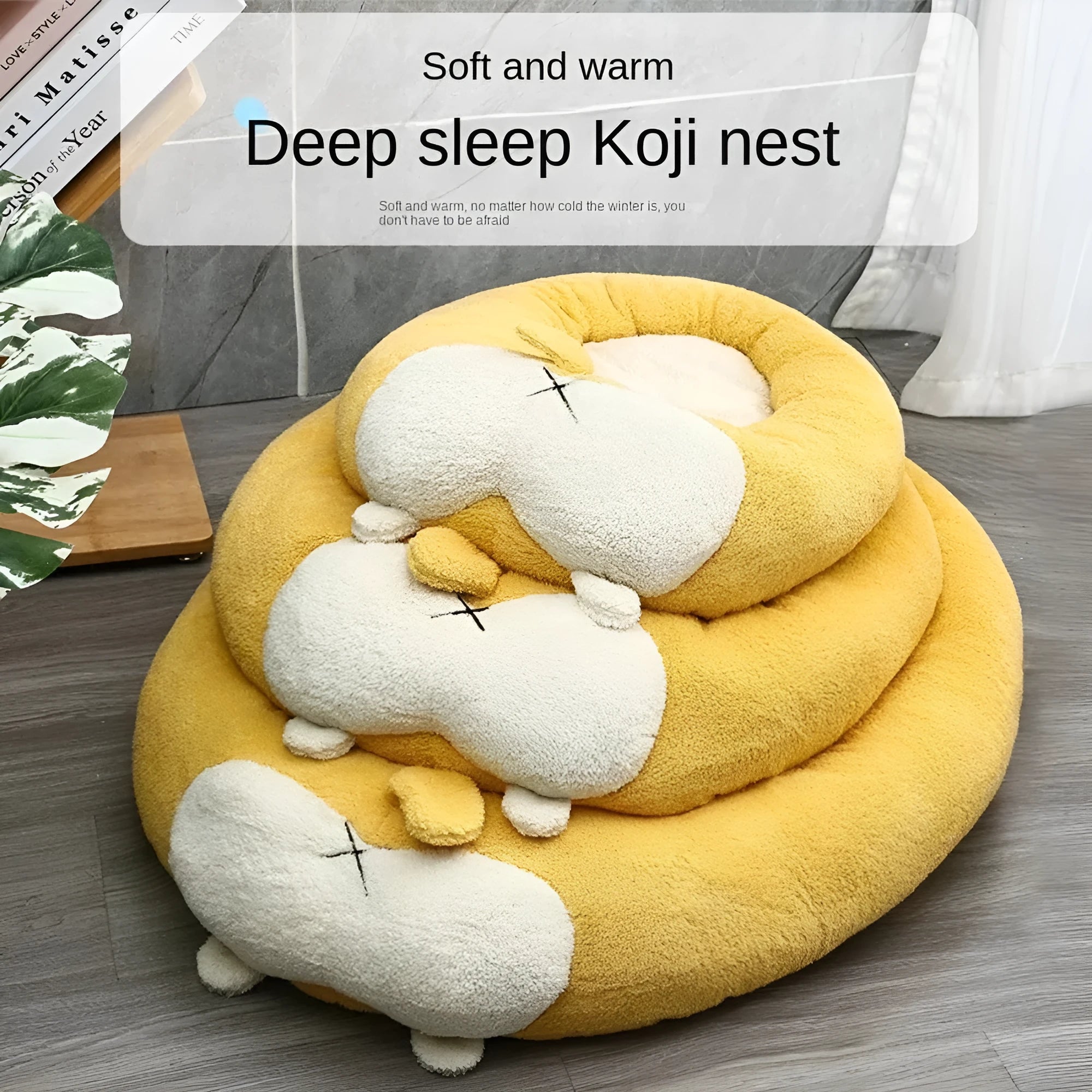 Corgi-shaped plush pet bed for dogs and cats in three sizes with soft filling