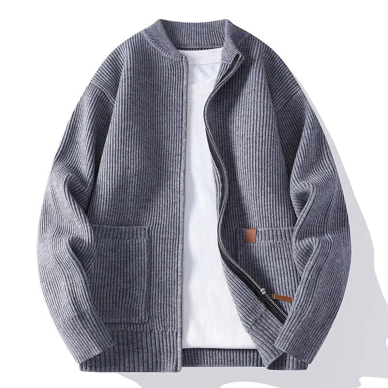 Men's striped cardigan sweater jacket in straight fit available in multiple colours