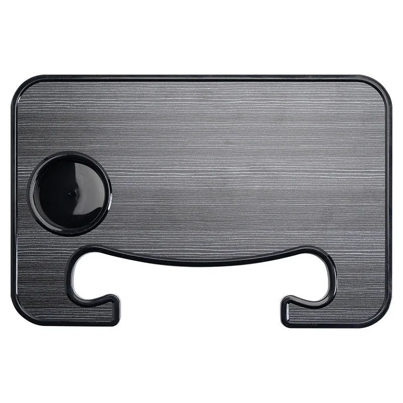 Black portable car steering wheel laptop stand and dining tray with foldable cup holder on a 42x28 cm surface