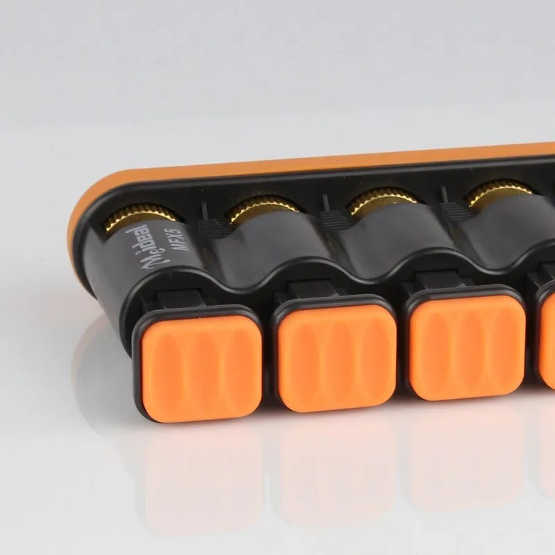 Grey and orange non-slip silicone finger trainer for hand muscle development.