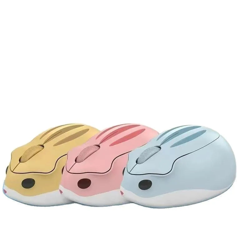 Hamster wireless Bluetooth silent mouse in yellow, pink, or grey colours showing compact design