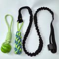 Green cotton dog tug-of-war rope toy with corncob or teether ball design for indoor outdoor play