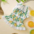 Rock yellow lemon polyester princess-style dog skirt dress with thin breathable fabric and straps.