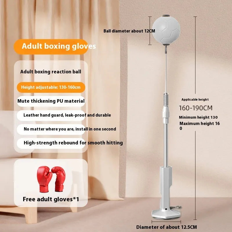 Vertical boxing reaction speed ball set with PU leather gloves in grey and orange colours