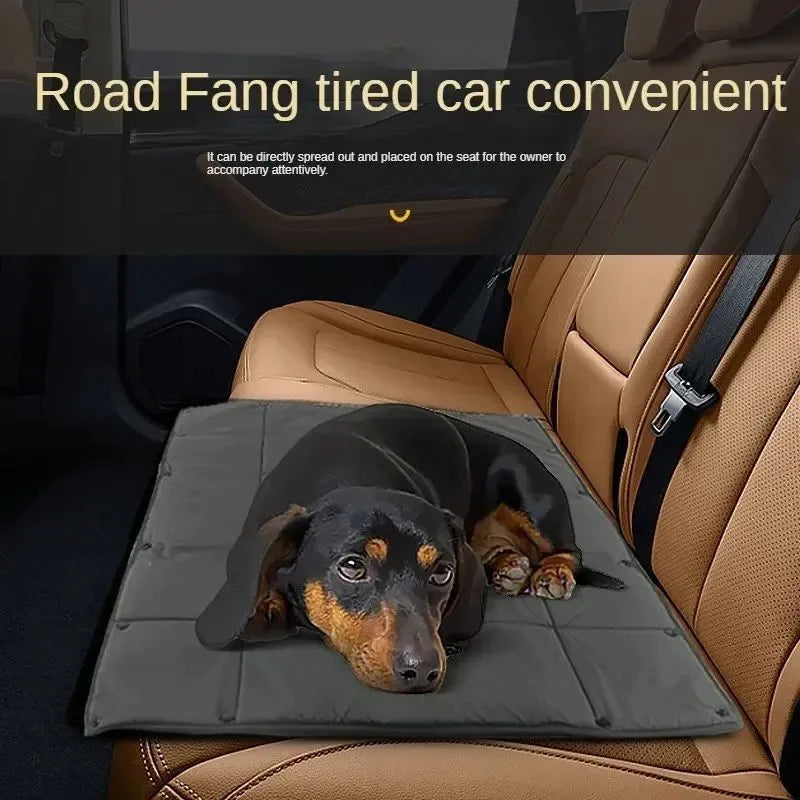 Black portable dog travel bed, 3-in-1 pet carrier, mat and cushion, collapsible water and dirt resistant kennel