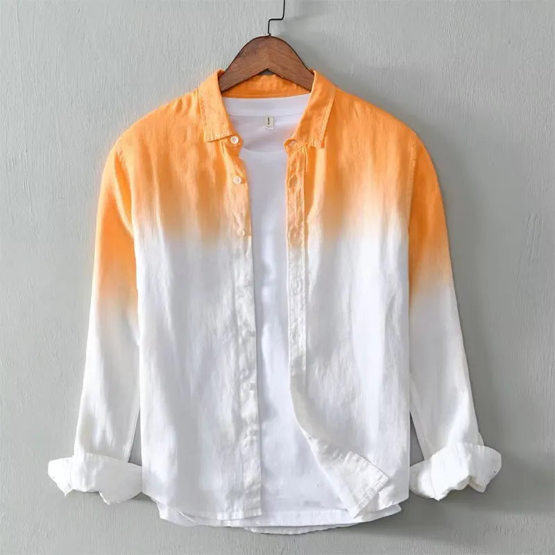 Men's slim fit loose casual top coat in polyester hemp fabric available in three colour options