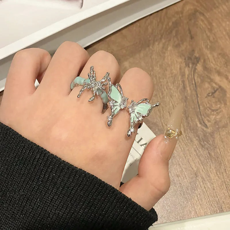Copper butterfly ring for women with Chinese design and oil drip finish texture