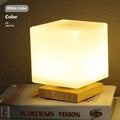 Nordic solid wood USB table lamp in white with touch dimming