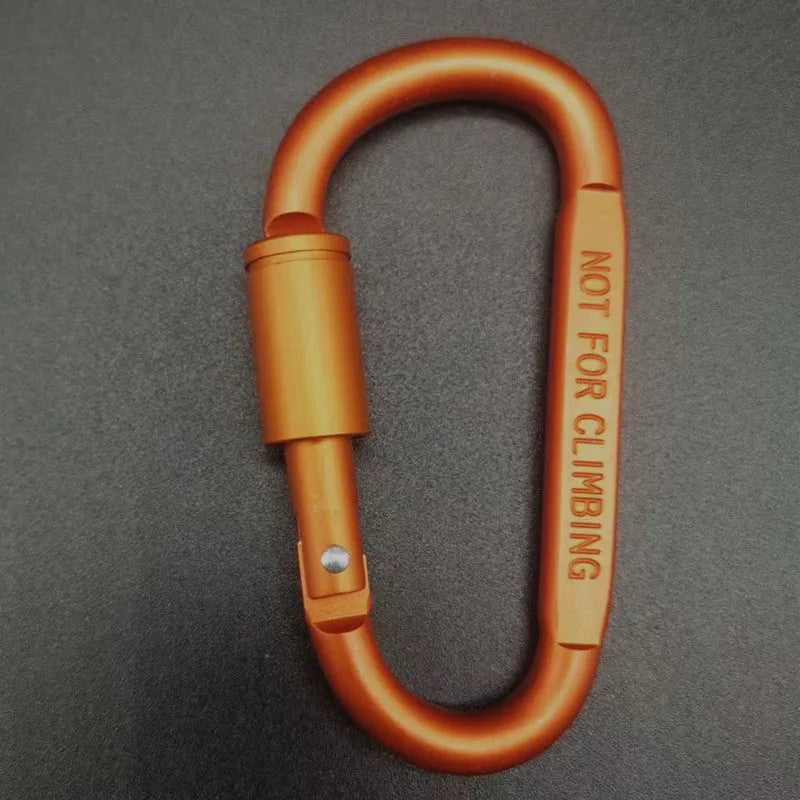 D-type aluminium climbing carabiner with screwgate lock in bright silver colour showing 8cm flat profile