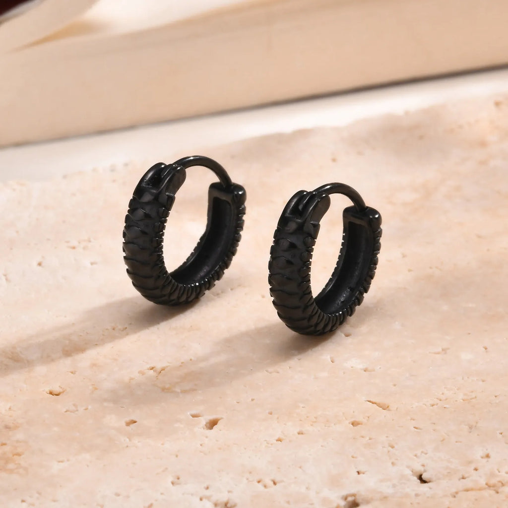 Stainless steel snake pattern hip hop earrings in black or gold single colour finish
